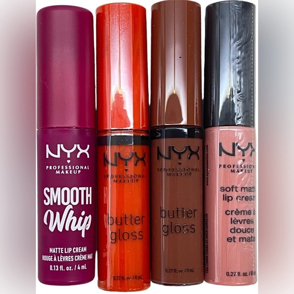NYX lip Matte butter gloss and Smooth Whip lipsticks NWT 4pc bundle - Picture 1 of 2